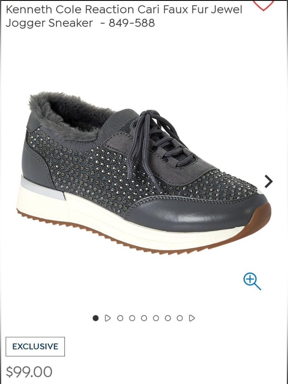 Reaction Kenneth Cole Gray Crystal-Embellished Faux-Fur Lined Sneakers